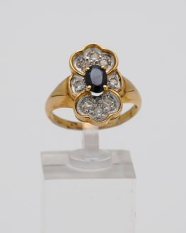 Bague or jaune saphir diamants