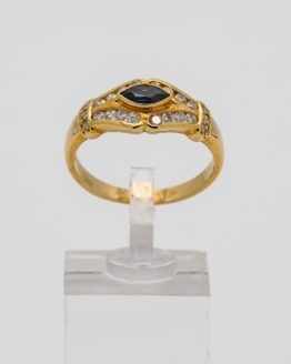 Bague or jaune saphir diamants