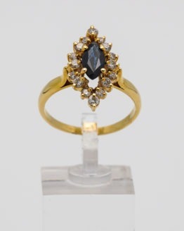 Bague or jaune saphir navette diamants
