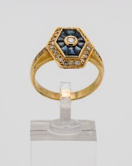 Bague or jaune saphirs diamants